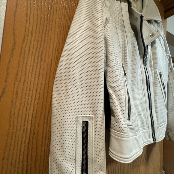 MICHAEL KORS 100% Leather Moto Biker Jacket Off-white size large - Picture 6 of 6